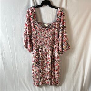 Terra & Sky Pink and Red Sundress with 3/4 Bishop Sleeves and Square Neck